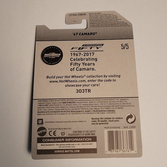 Hot Wheels Camaro Fifty '67 Camaro 5/5 313/365 2016 New Sealed - Picture 2 of 3